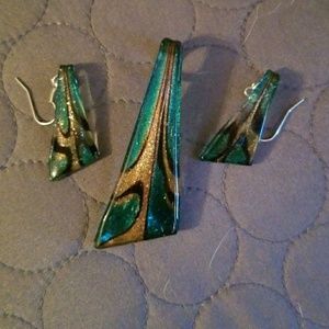 Blown glass earrings  and pendant